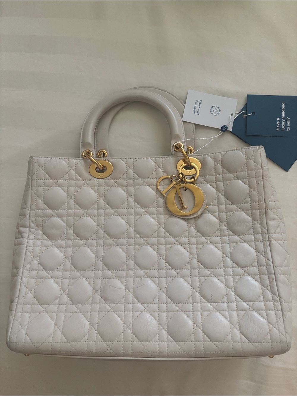 Dior Classic Quilted Leather Tote in Cream with Gold Hardware Authentic By EBay